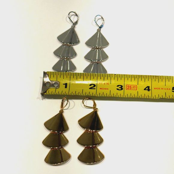 Joan Rivers Polished 3 Tiered Conical Drop Earrings in Gold & Silver - 2 Sets - Picture 6 of 6